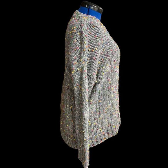 SEVEN 7 Chenille Gray  Popcorn Confetti Crewneck Knit Sweater Size Medium - Picture 9 of 10